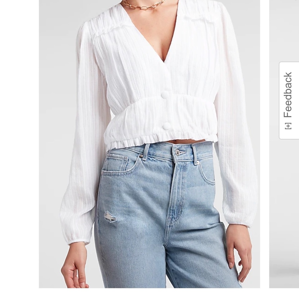Express Textures Ruffle Button Front Crop Top Lon… - image 1